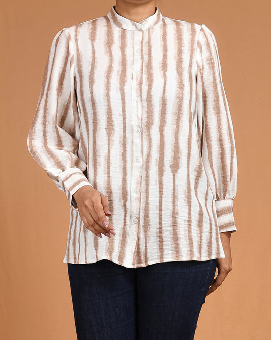 Almond Stripe Button-Down Shirt Dress