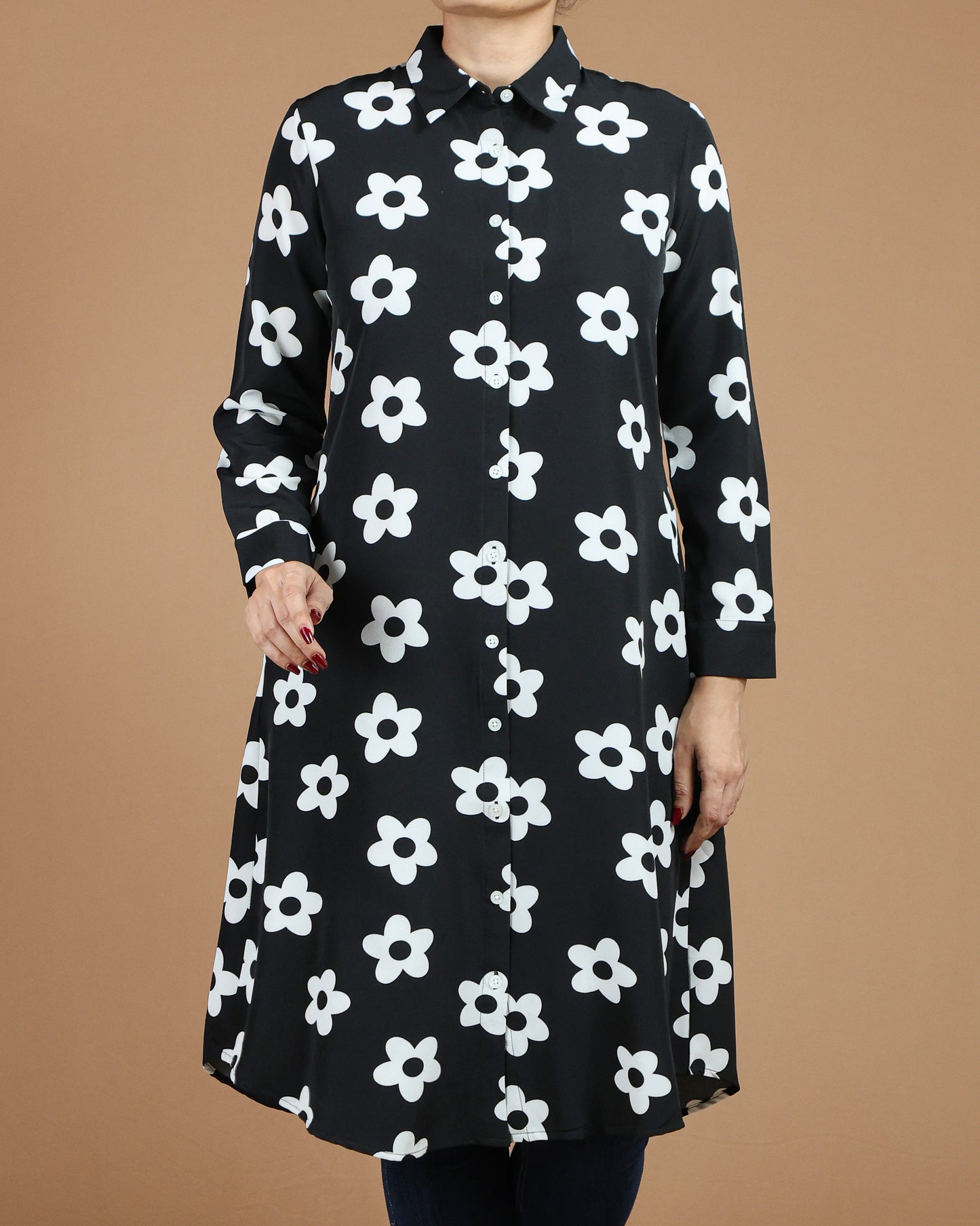 Elegant White Floral Long Shirt for Women