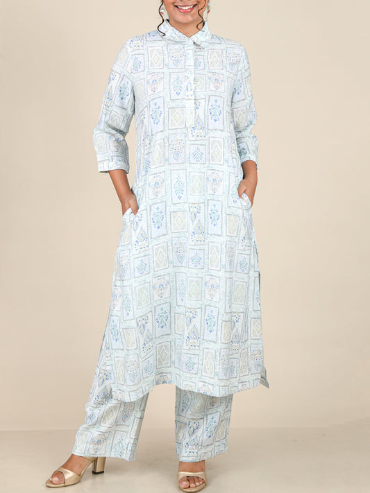 Aurette Ice Blue Mosaic Print Co-Ord Set