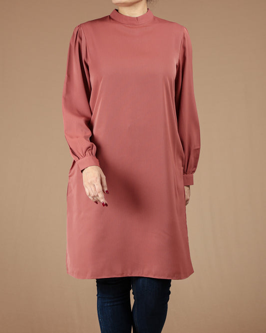 Minimalist High-Neck Long Sleeve Tunic Dress