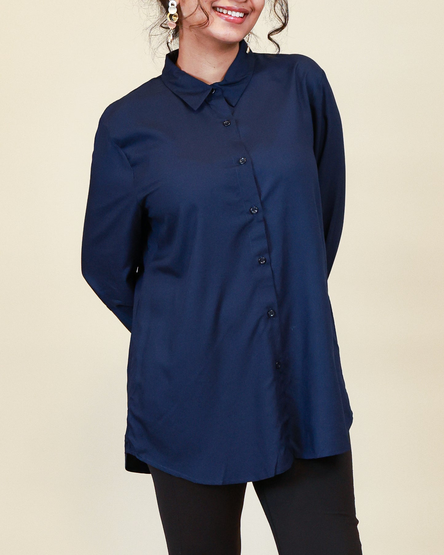 Elara Navy Shirt Dress