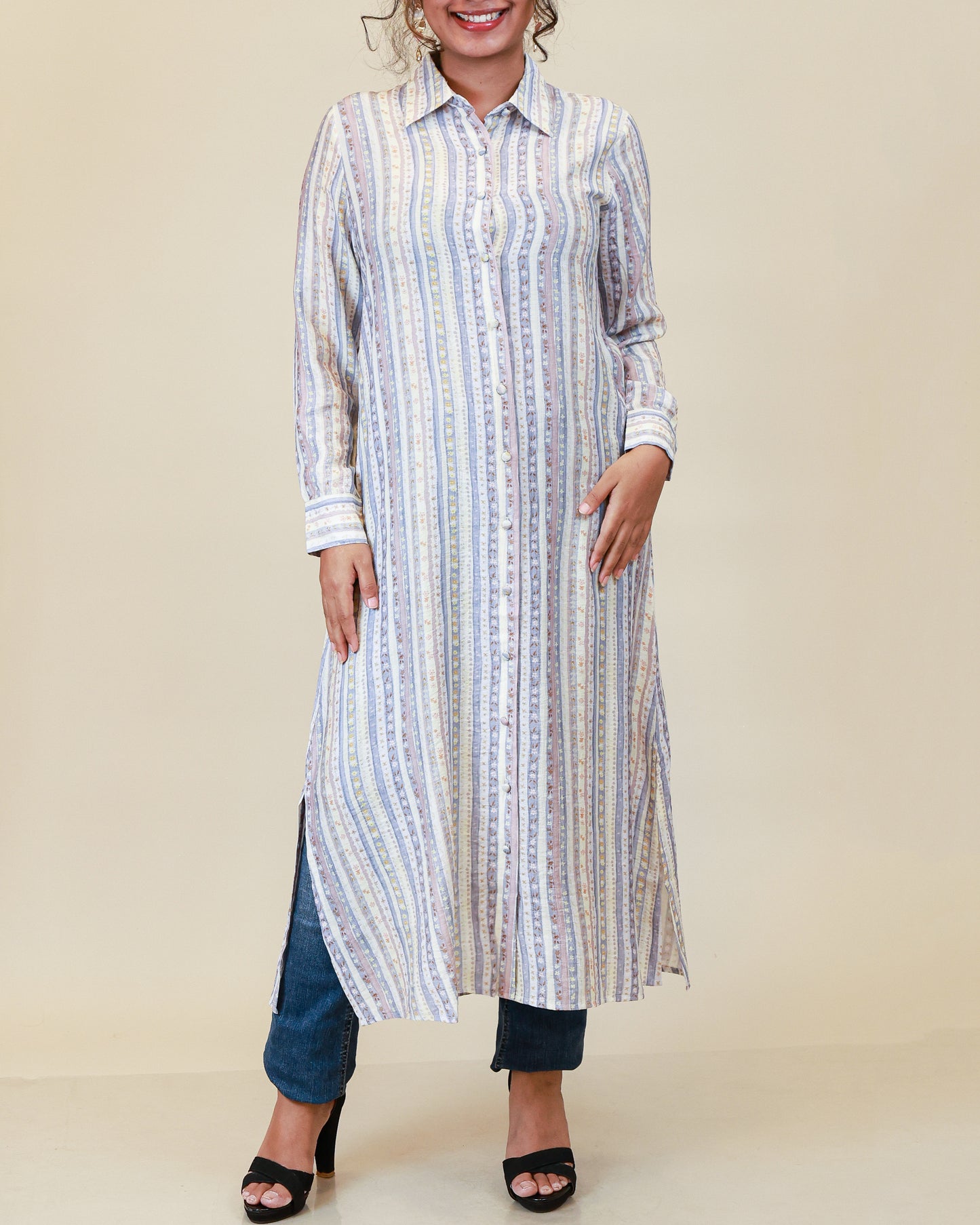 Mist Blue Stripe Shirt Dress