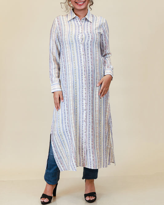 Mist Blue Stripe Shirt Dress