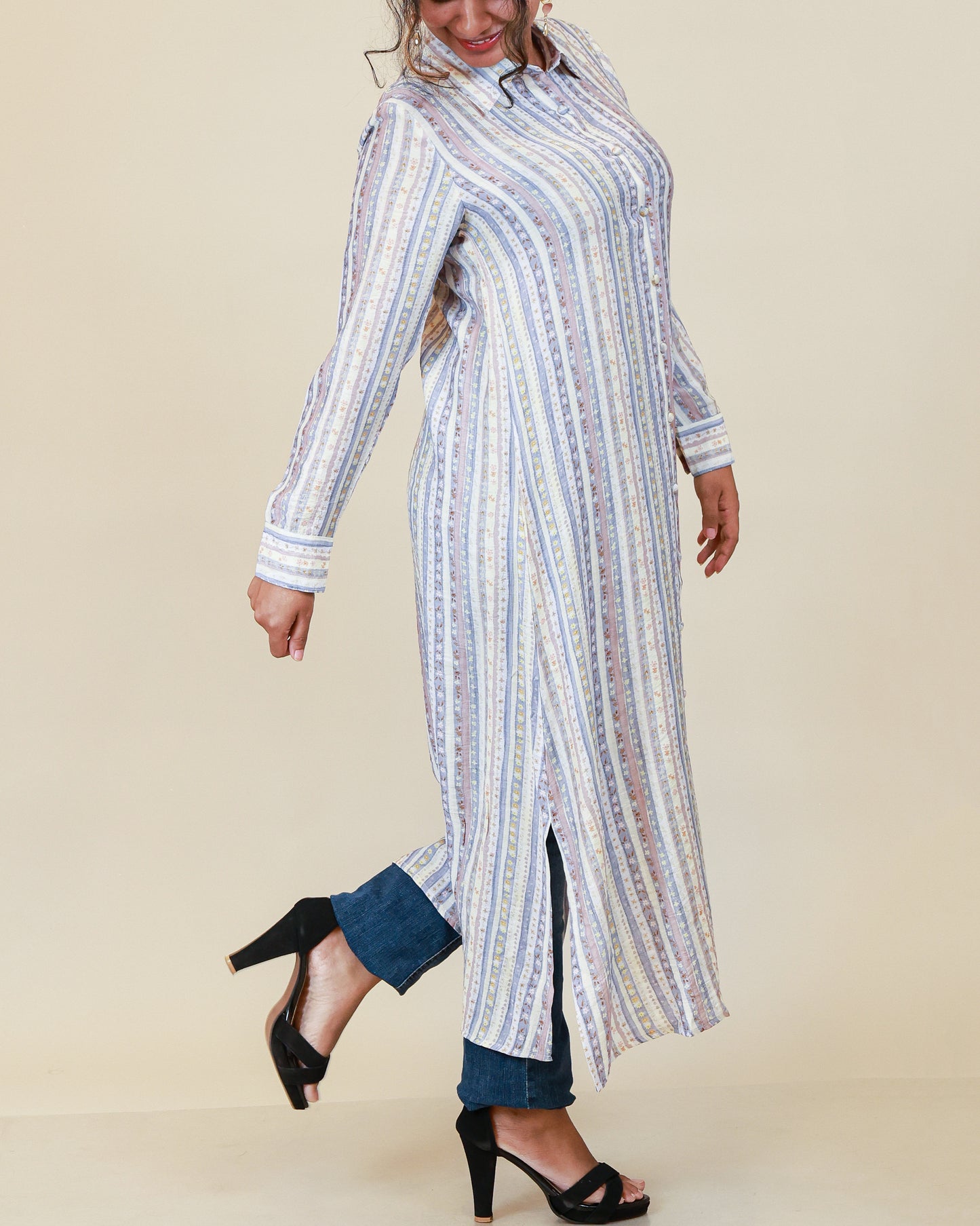 Mist Blue Stripe Shirt Dress