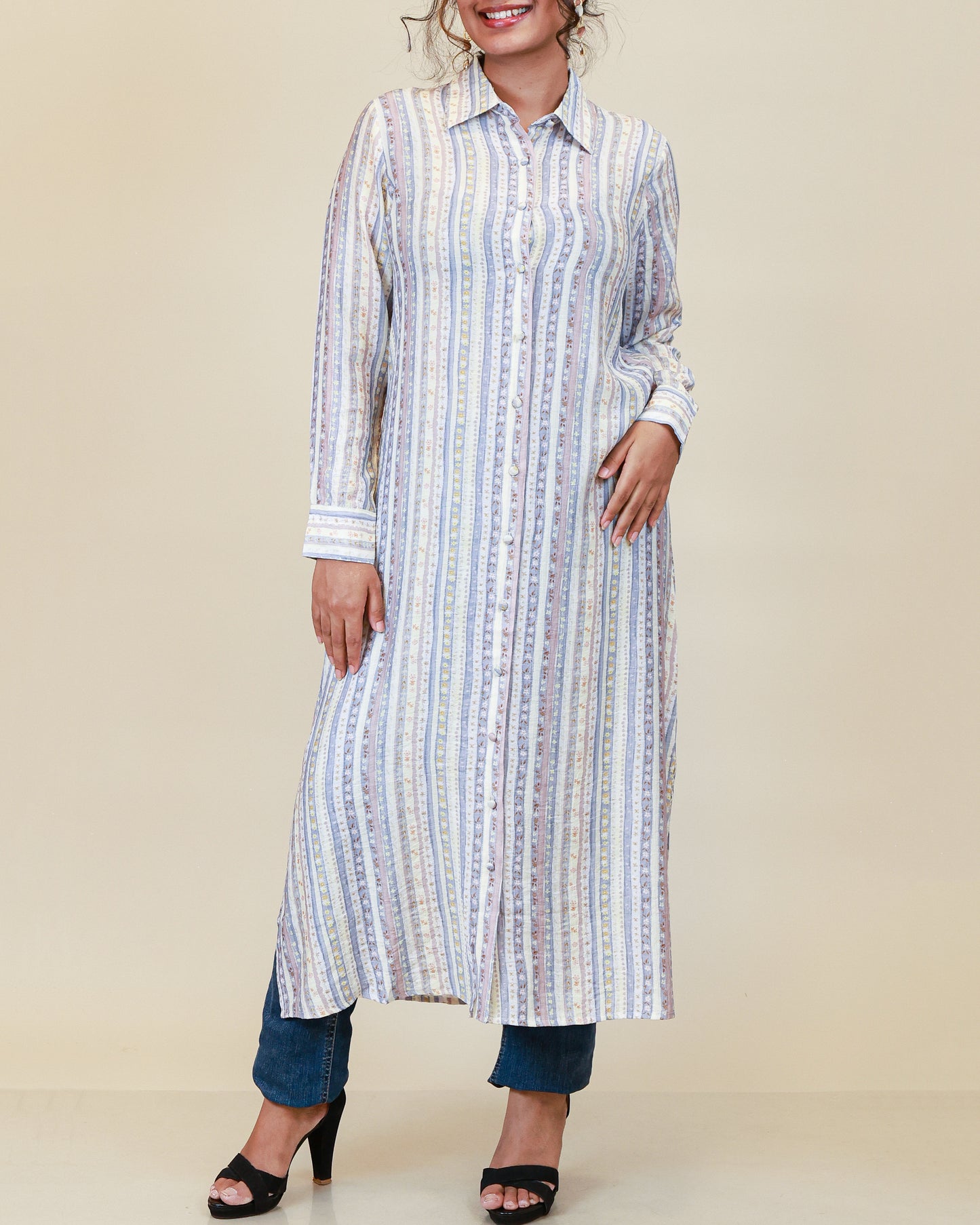 Mist Blue Stripe Shirt Dress