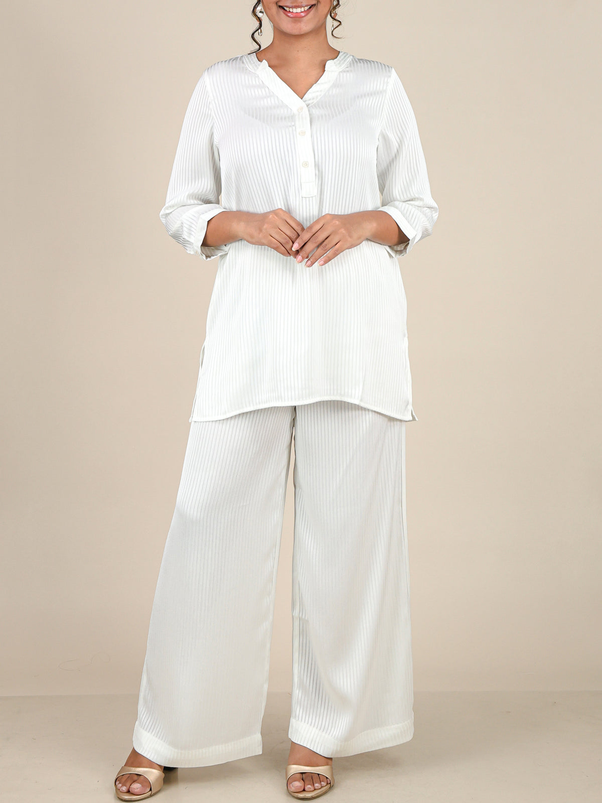 Nivelle White Self Stripe Co-Ord Set