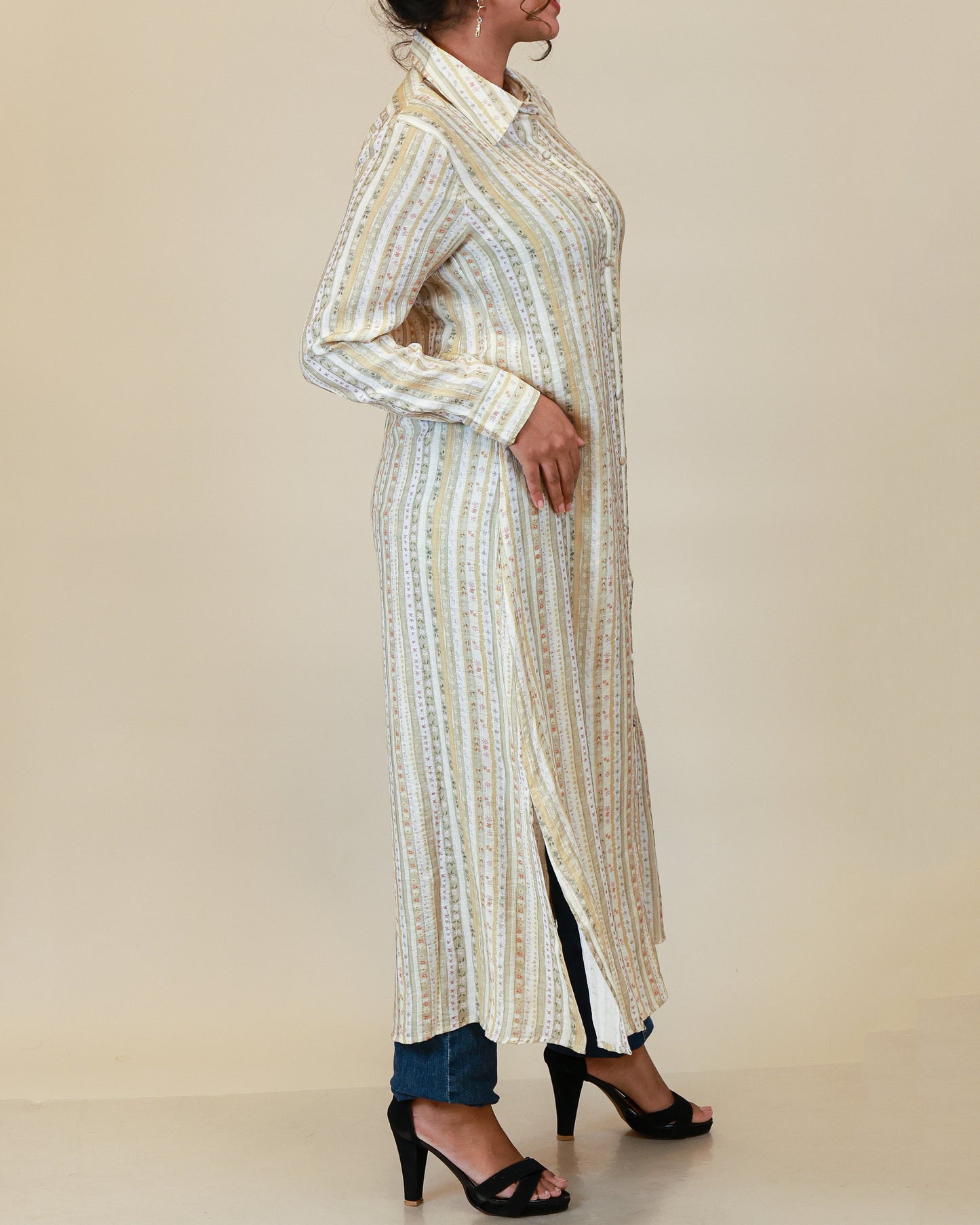 Ivory Sage Stripe Shirt Dress