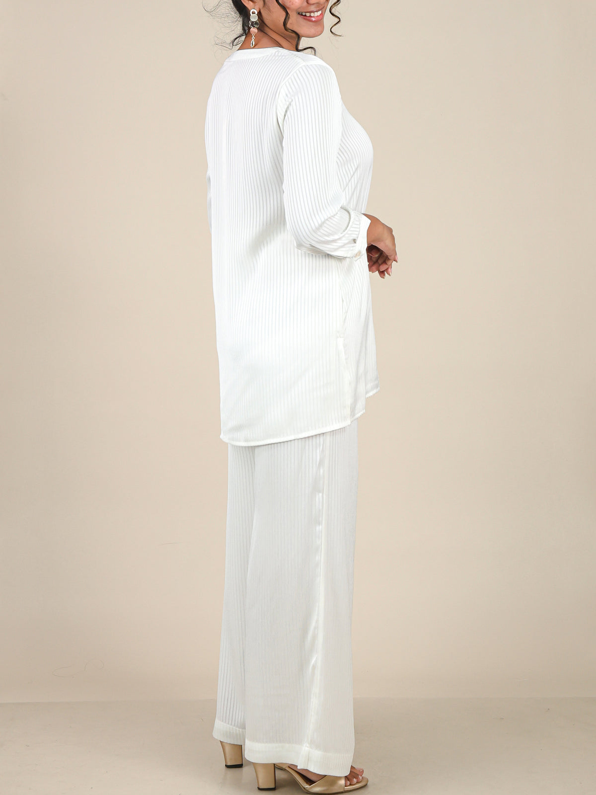 Nivelle White Self Stripe Co-Ord Set