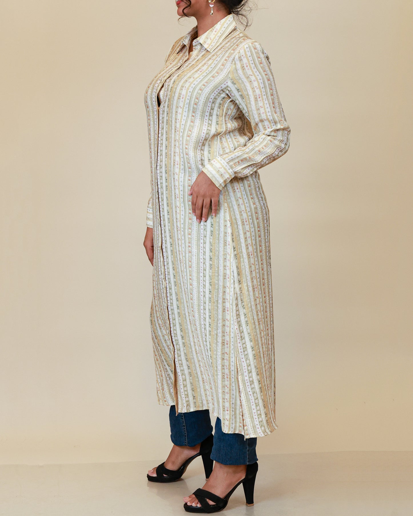 Ivory Sage Stripe Shirt Dress