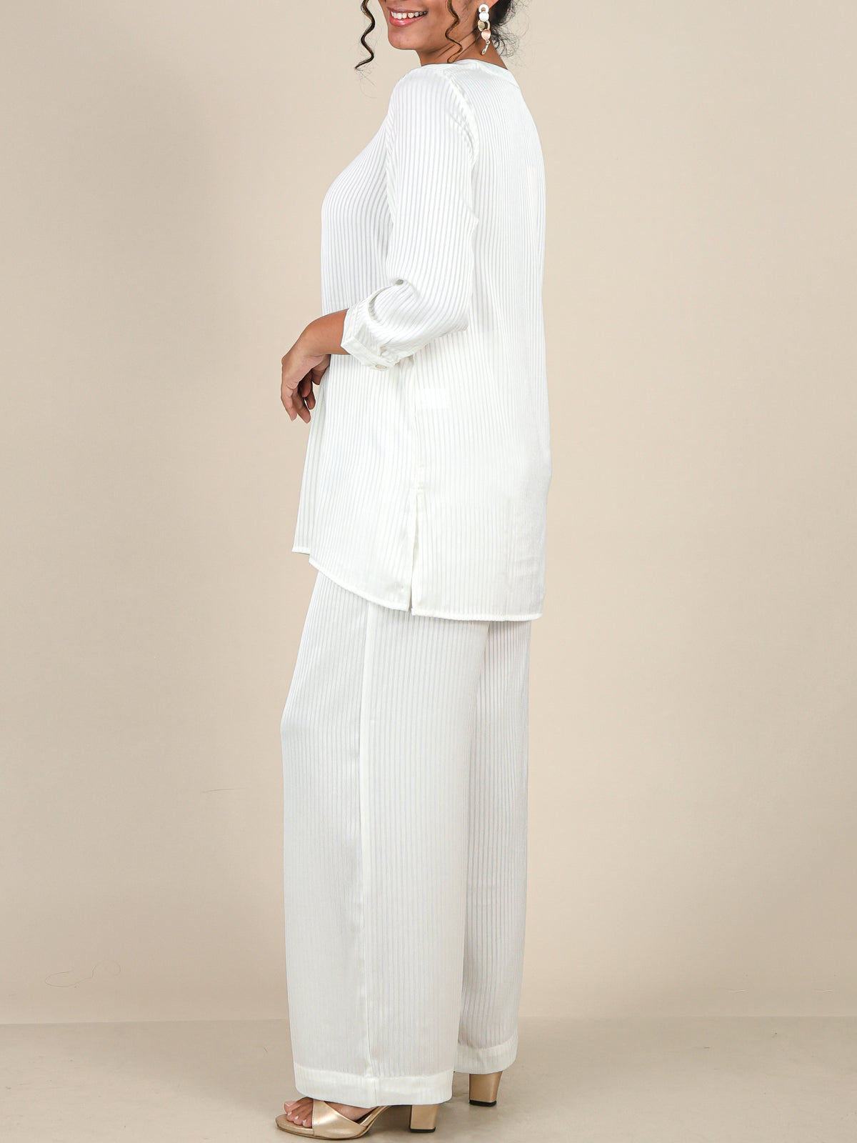 Nivelle White Self Stripe Co-Ord Set