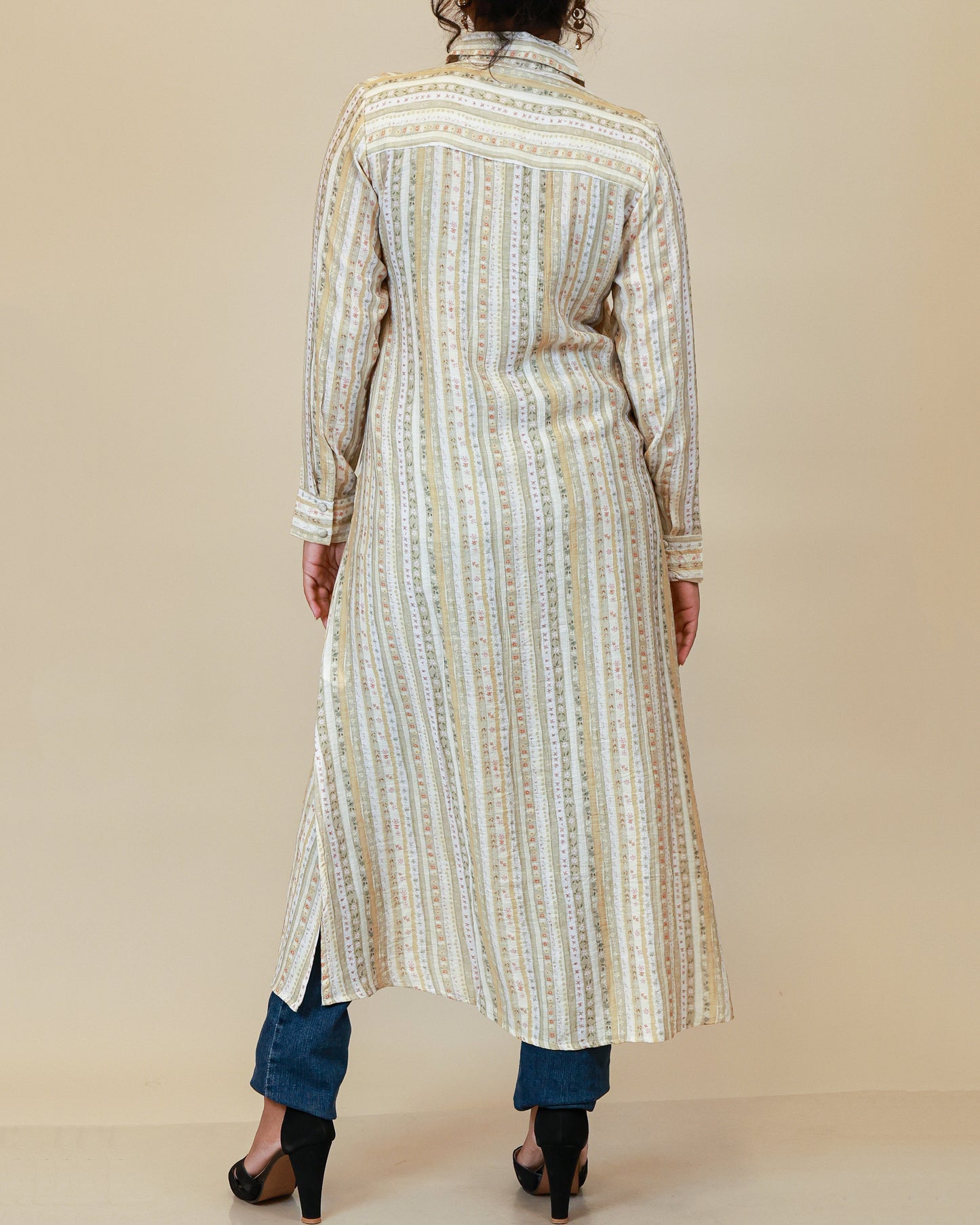 Ivory Sage Stripe Shirt Dress