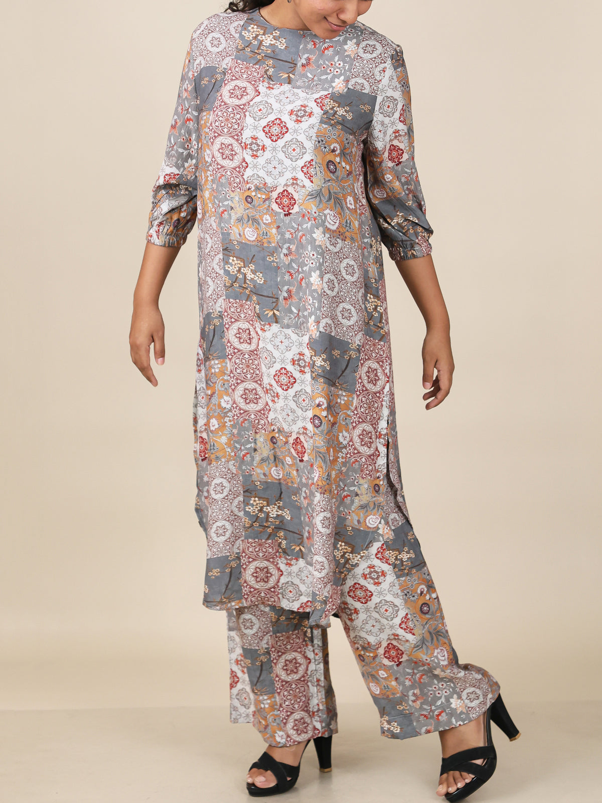 Virelle Dusty Grey Patchwork Co-Ord Set