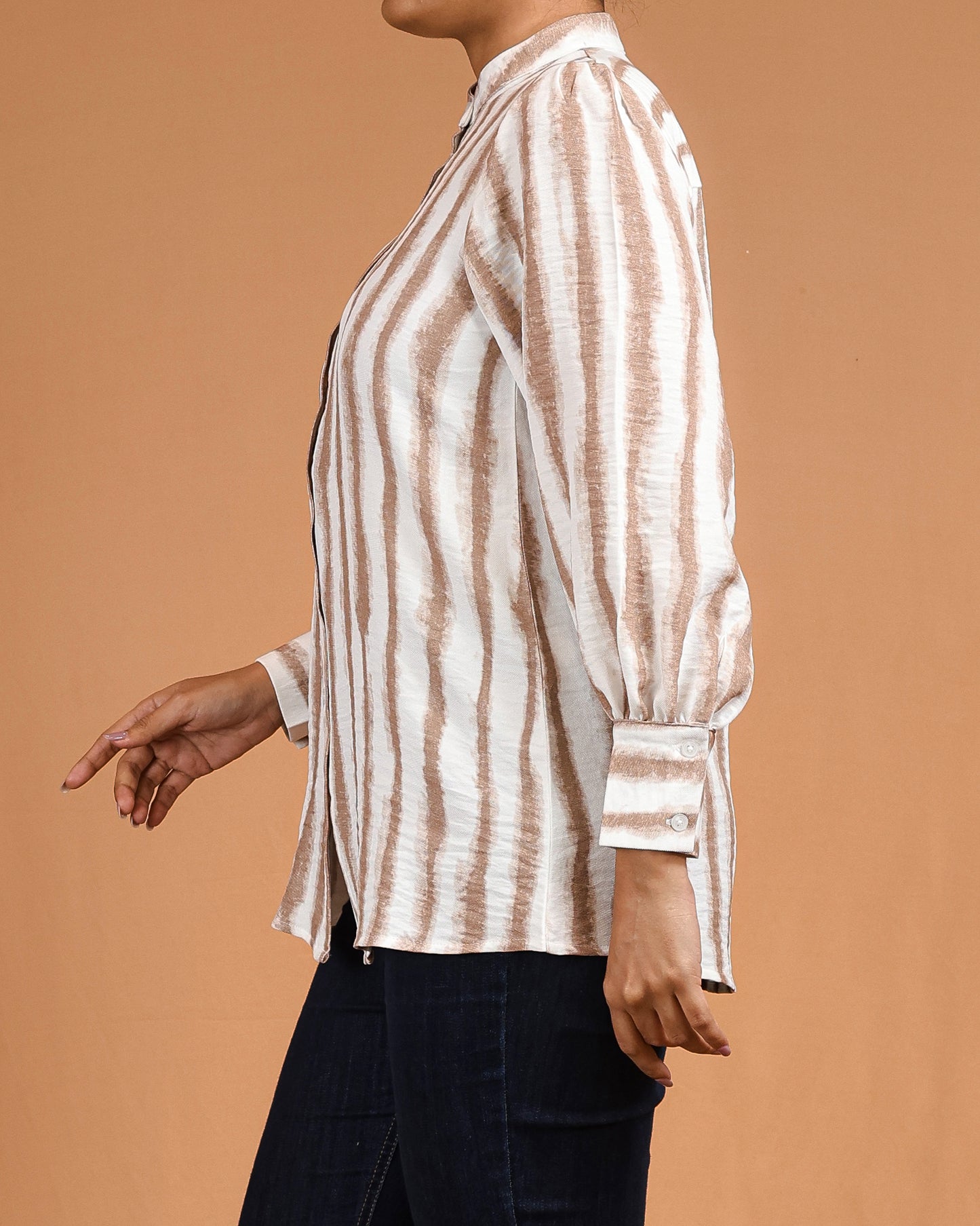 Almond Stripe Button-Down Shirt Dress