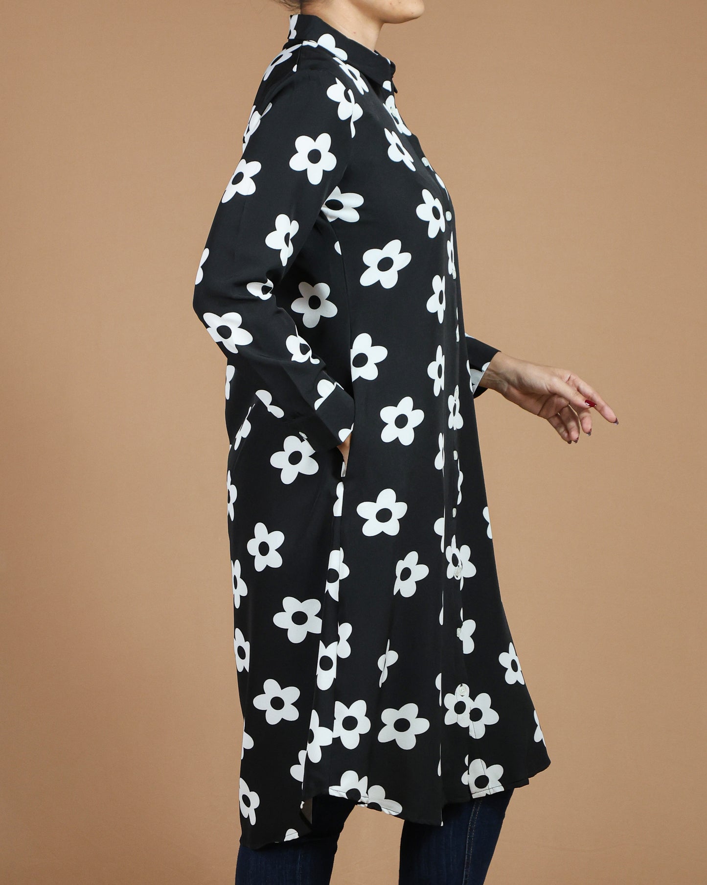 Elegant White Floral Long Shirt for Women