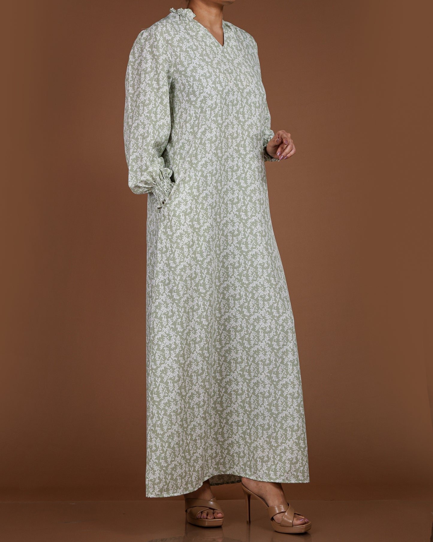 Elegant Printed Linen-Cotton Maxi Dress
