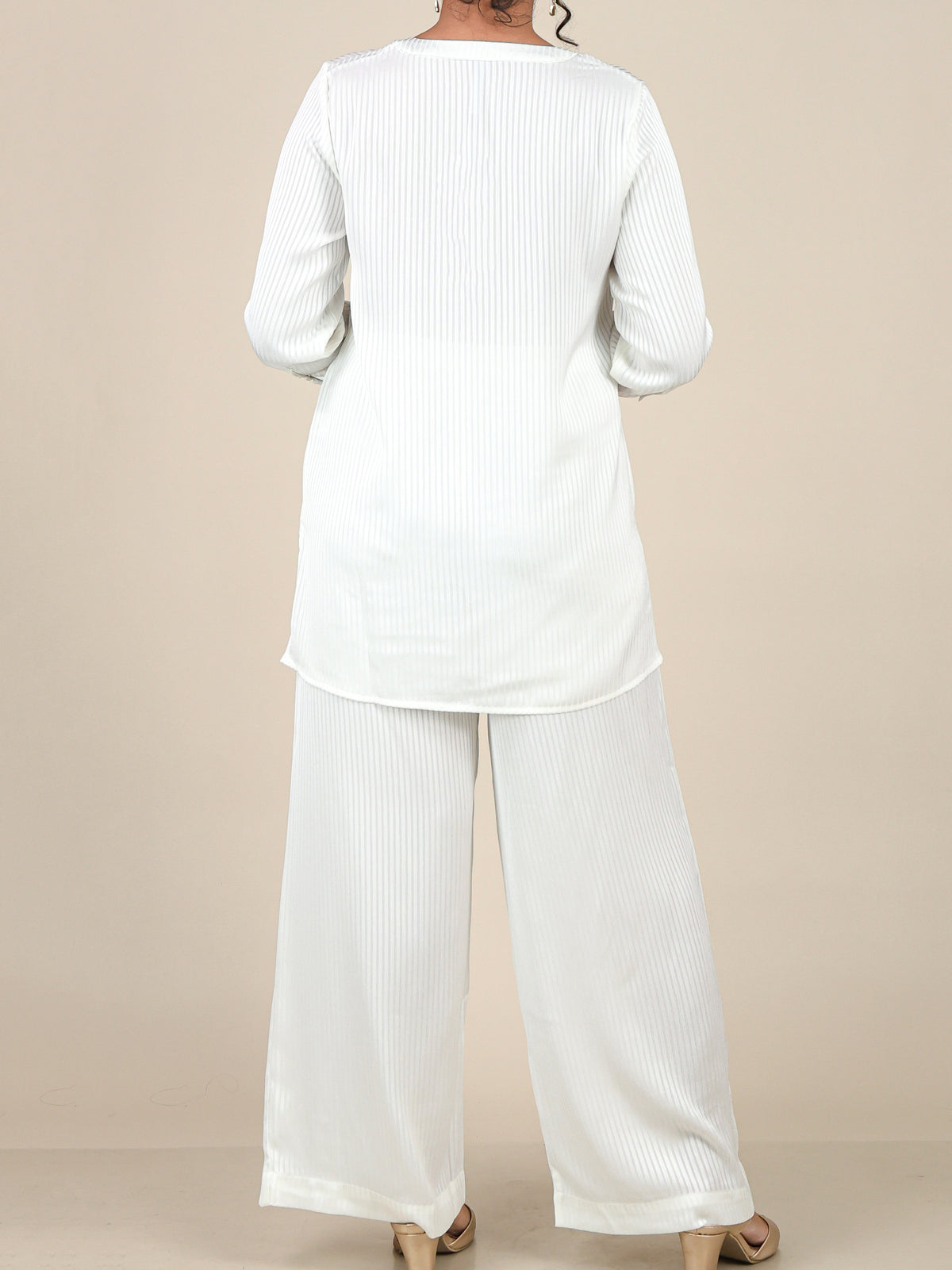 Nivelle White Self Stripe Co-Ord Set
