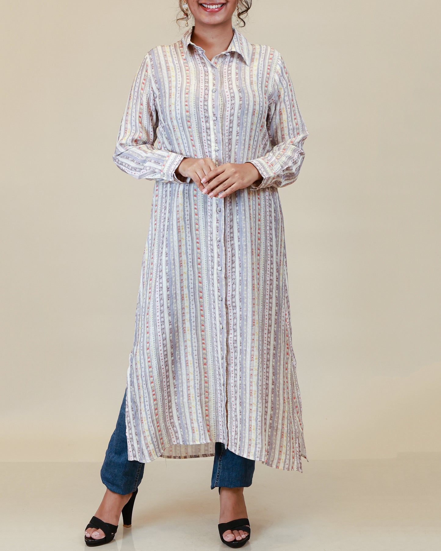 Mist Lilac Stripe Shirt Dress