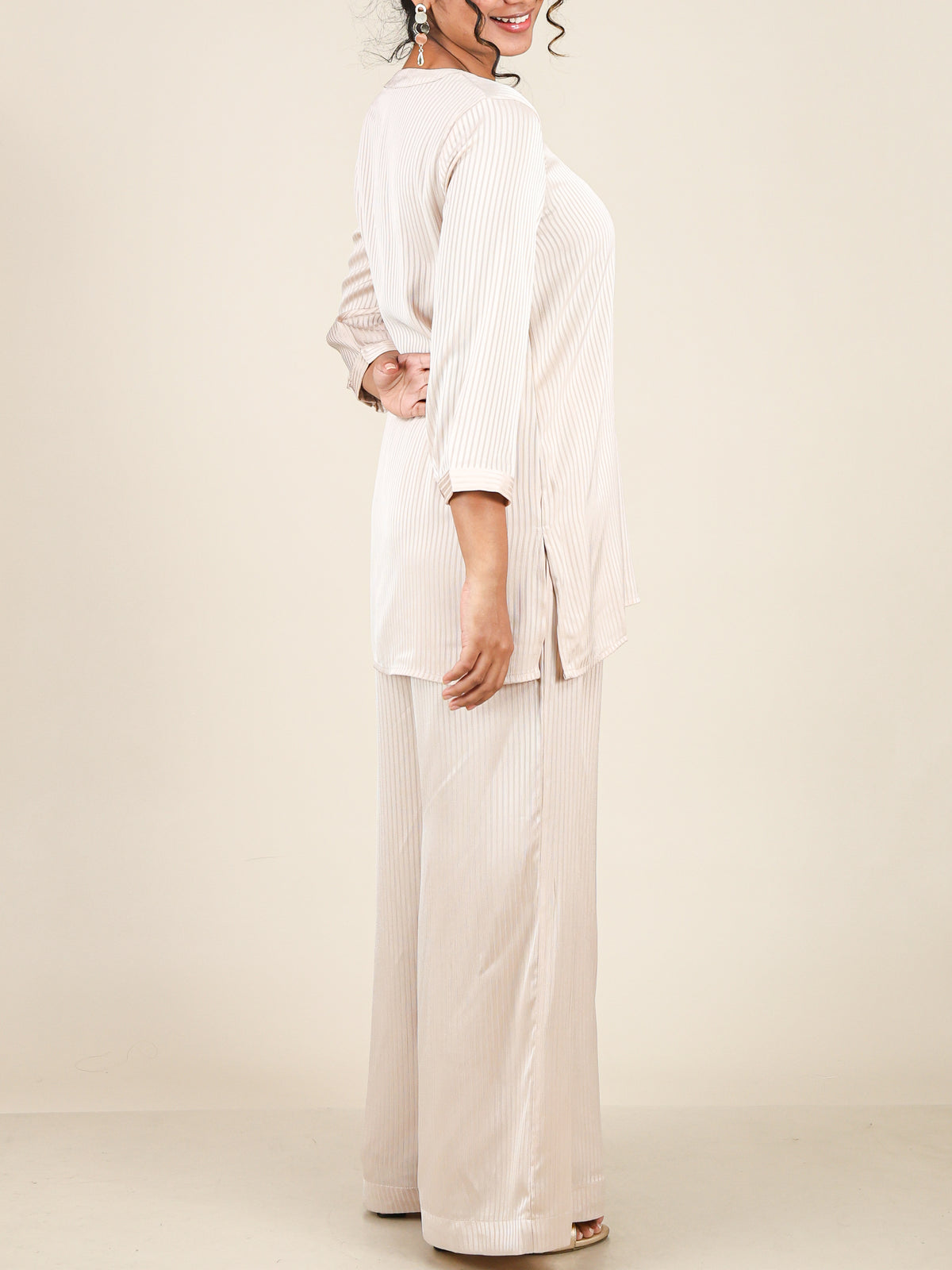 Nivelle Soft Beige Self Stripe Co-Ord Set