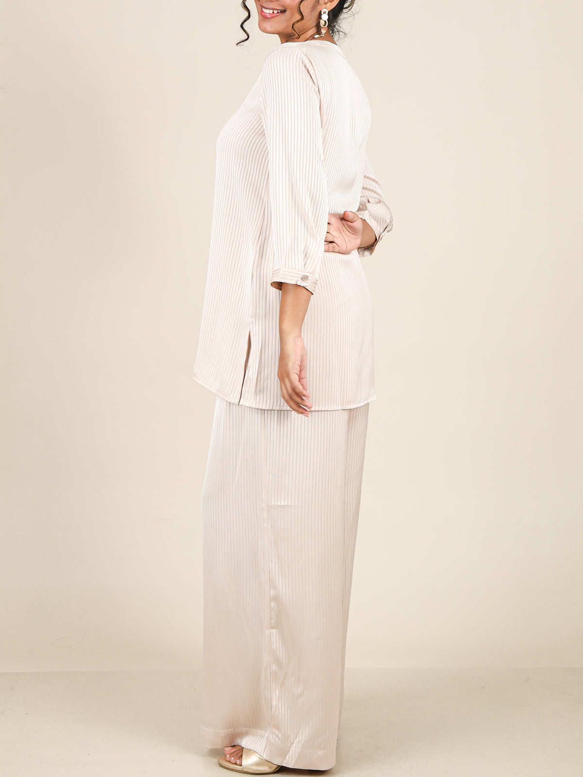 Nivelle Soft Beige Self Stripe Co-Ord Set