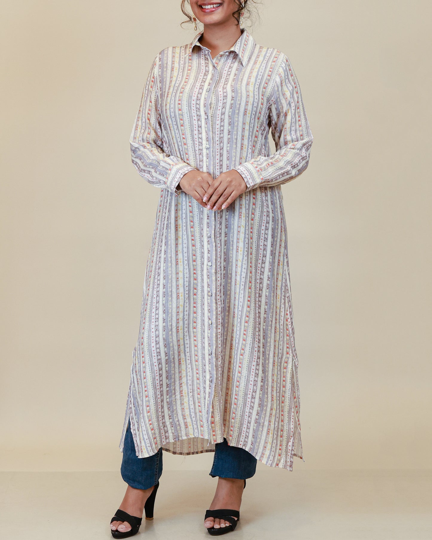 Mist Lilac Stripe Shirt Dress