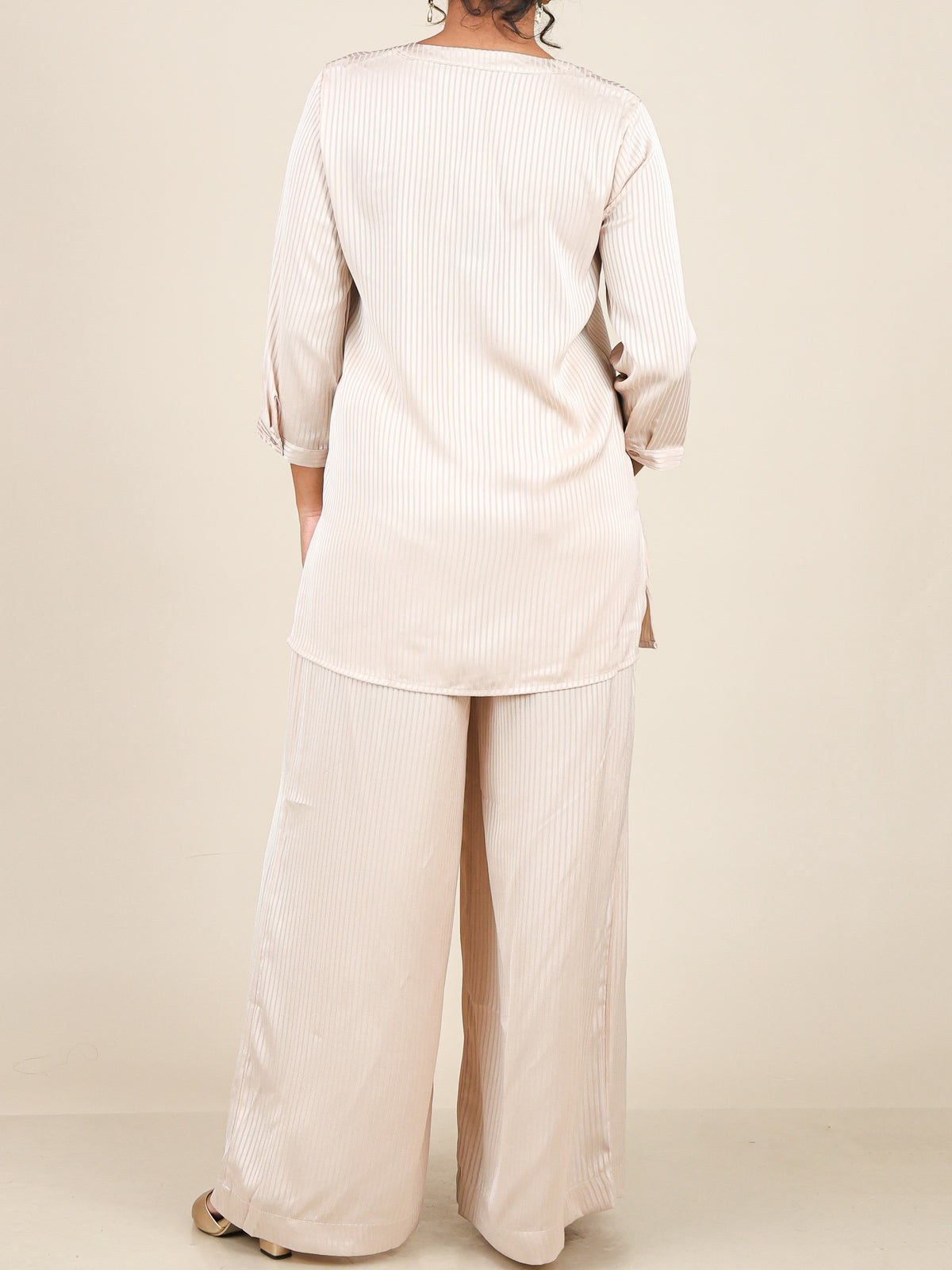 Nivelle Soft Beige Self Stripe Co-Ord Set