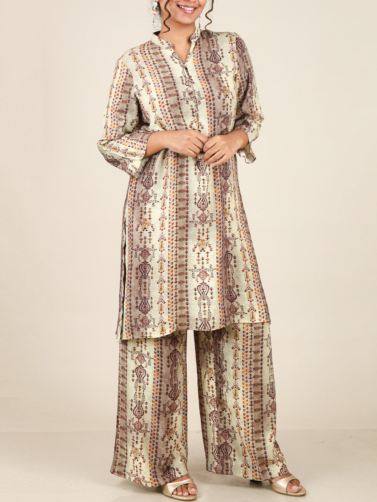 Thalia Sand Beige Ornamental Print Co-Ord Set