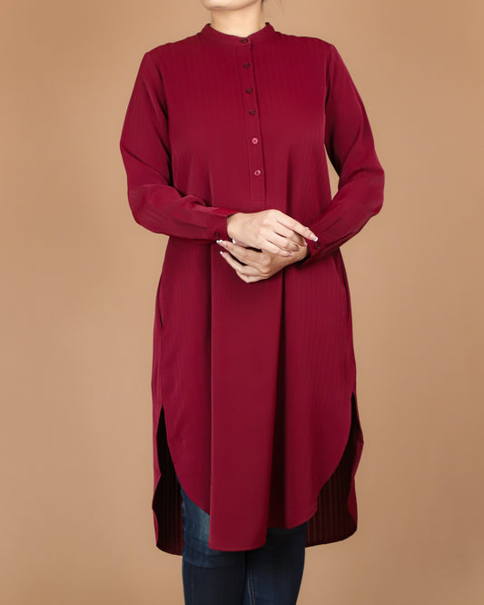 Elegant Longline Tunic with Mandarin Collar