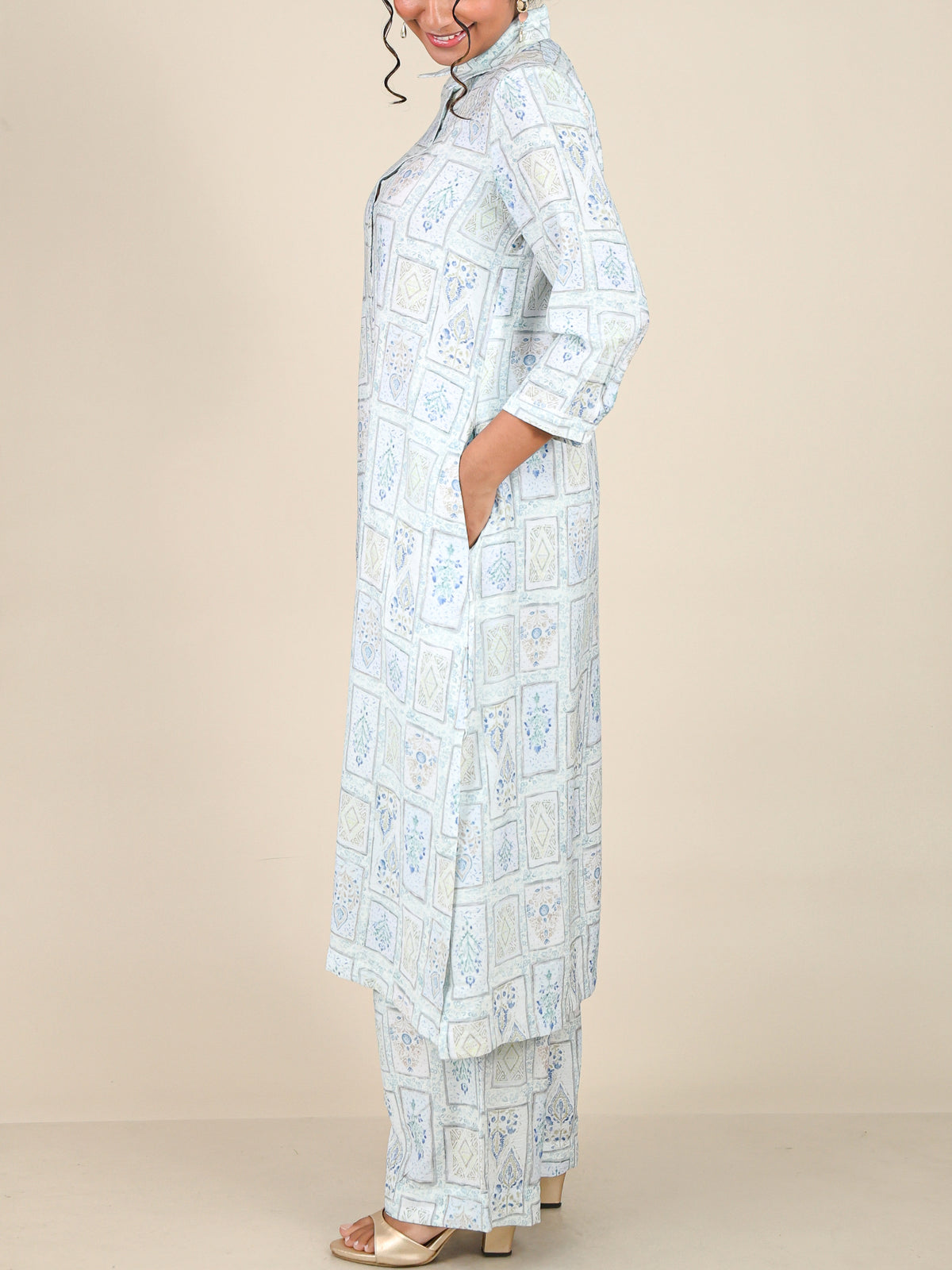Aurette Ice Blue Mosaic Print Co-Ord Set