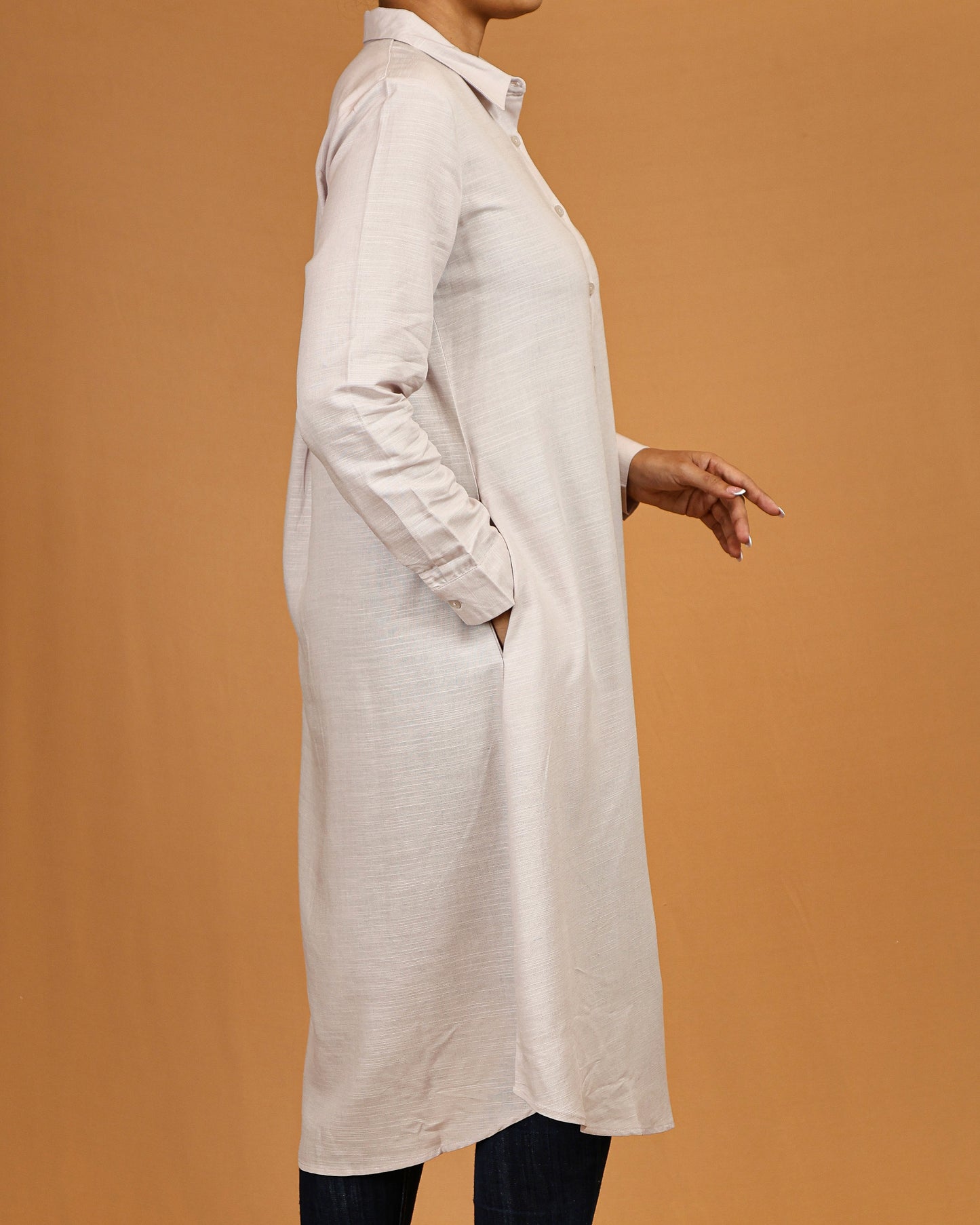 Classic Button-Down Shirt Midi Dress – Soft Beige