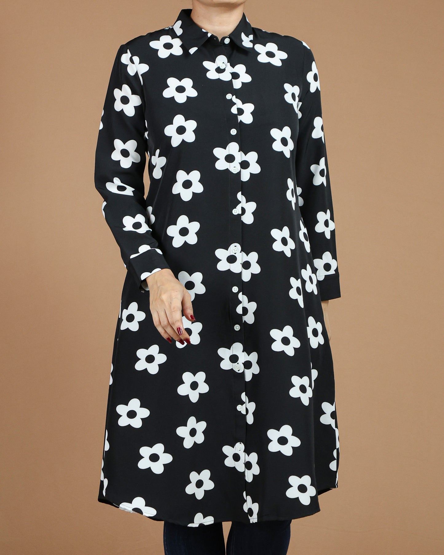 Elegant White Floral Long Shirt for Women