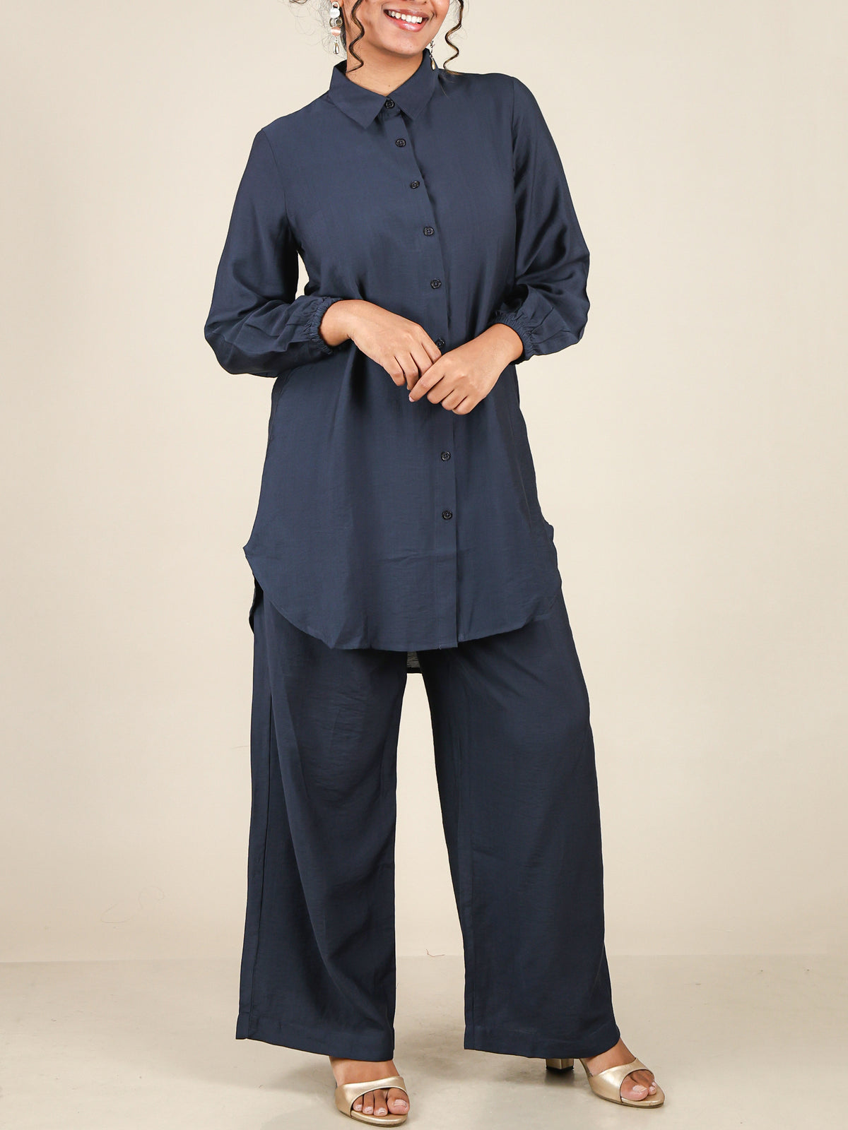 Althea Navy Blue Button Front Co-Ord Set