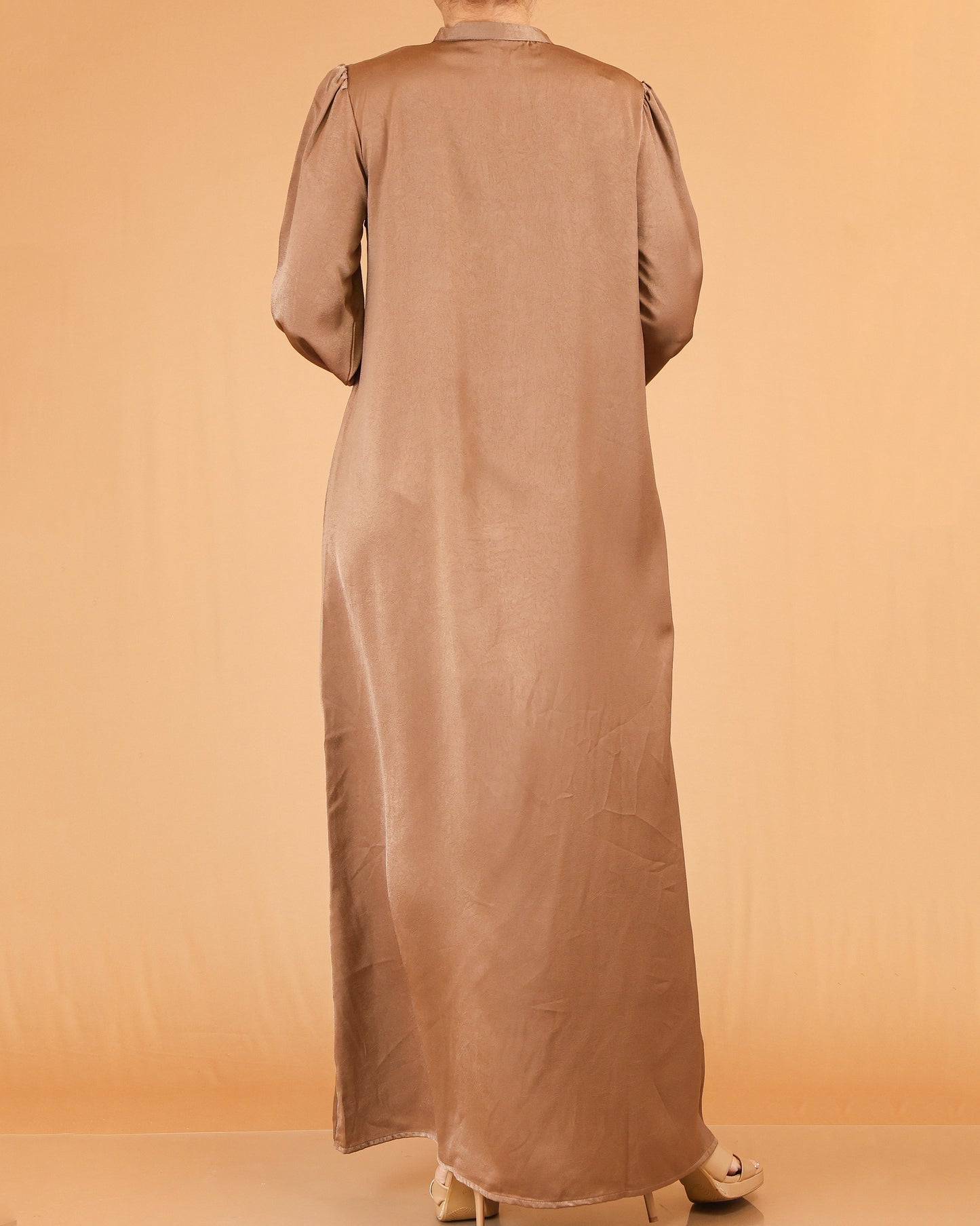 Caramel Brown Mandarin Collar Abaya with Button Placket Detail