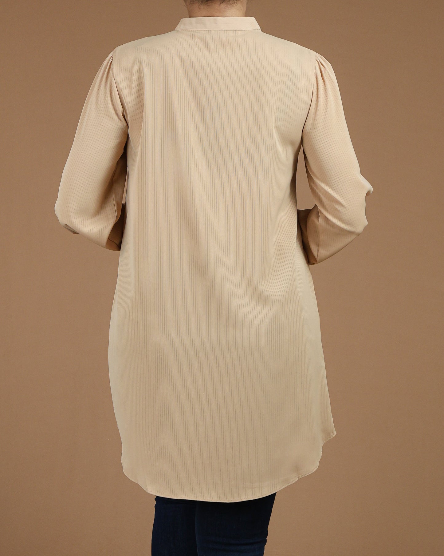 Minimalist High-Neck Long Sleeve Tunic Dress