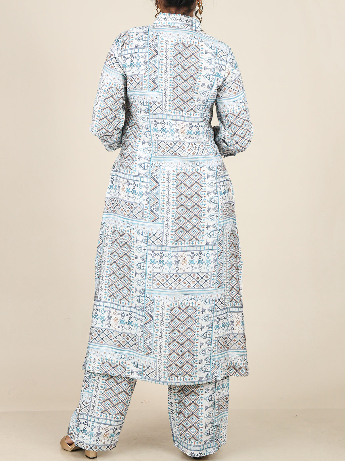 Aurette Powder Blue Geometric Patchwork Co-Ord Set