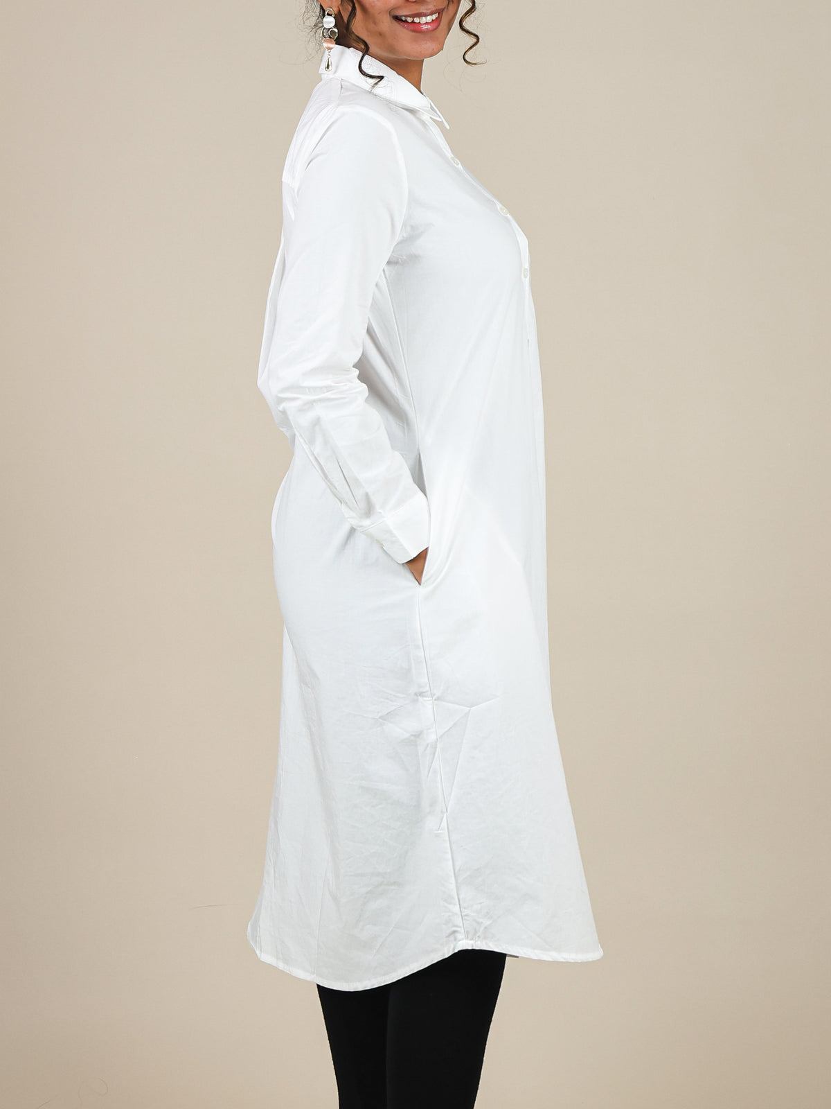 Celestia White Button Front Shirt Dress
