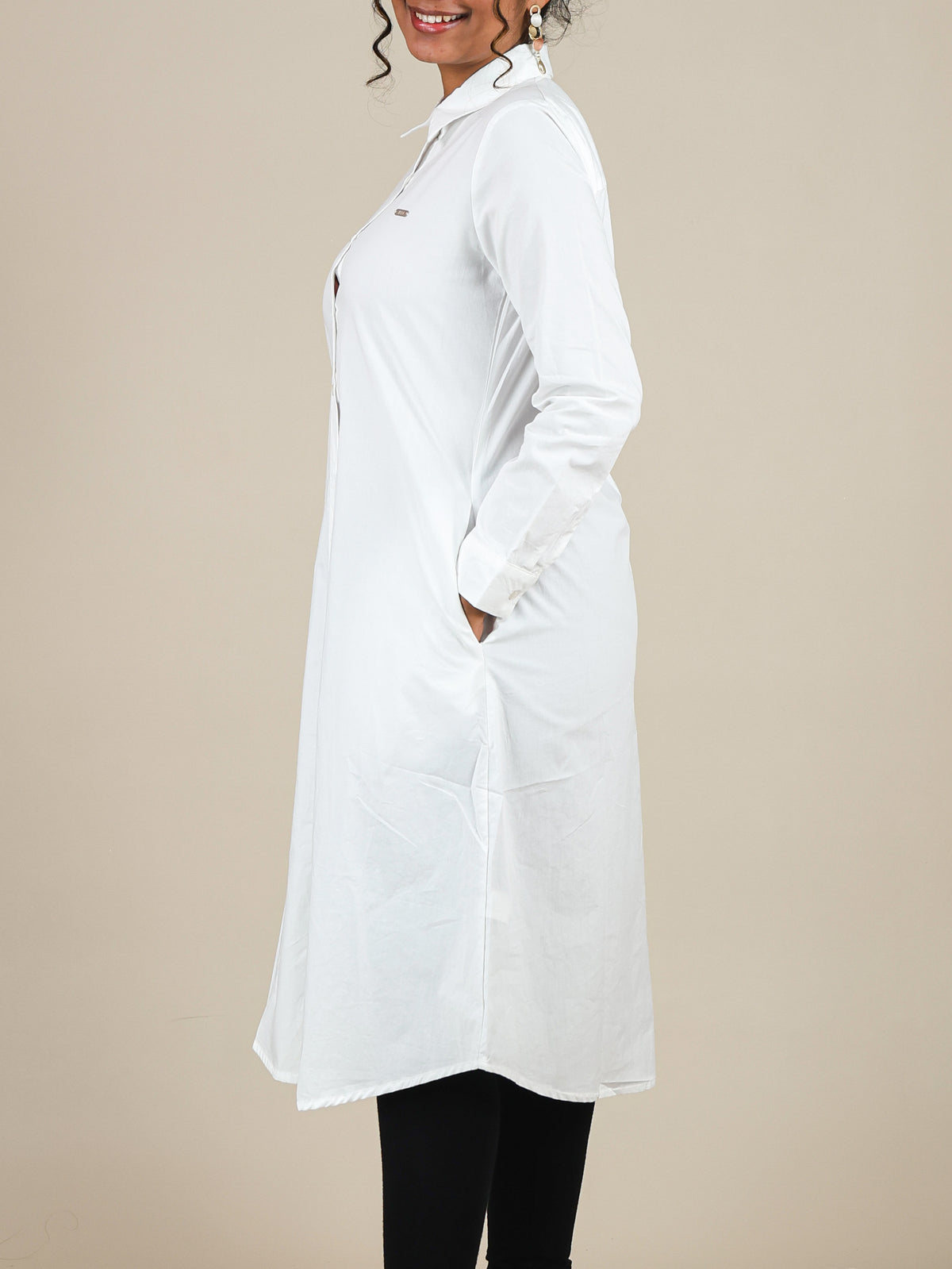 Celestia White Button Front Shirt Dress