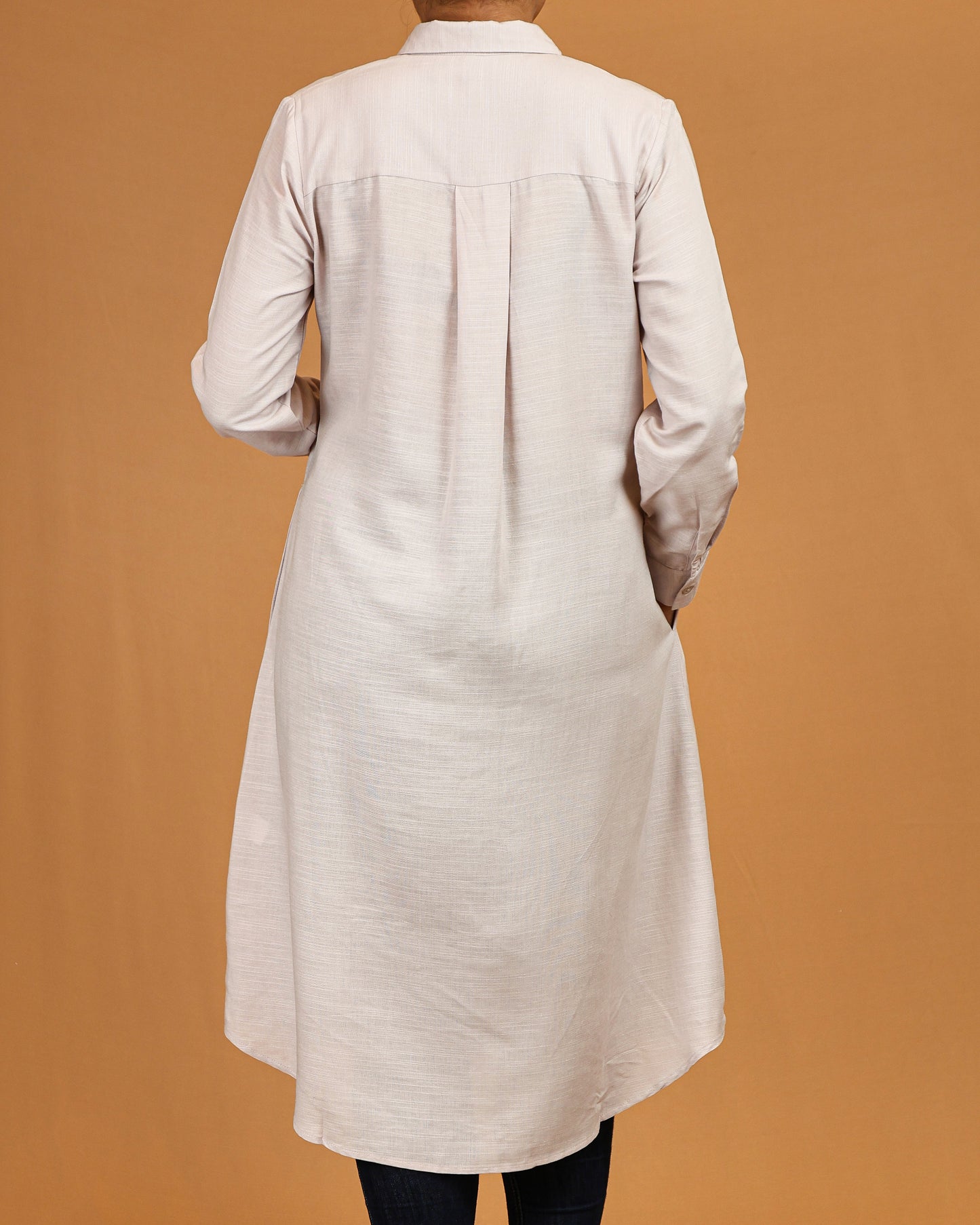 Classic Button-Down Shirt Midi Dress – Soft Beige