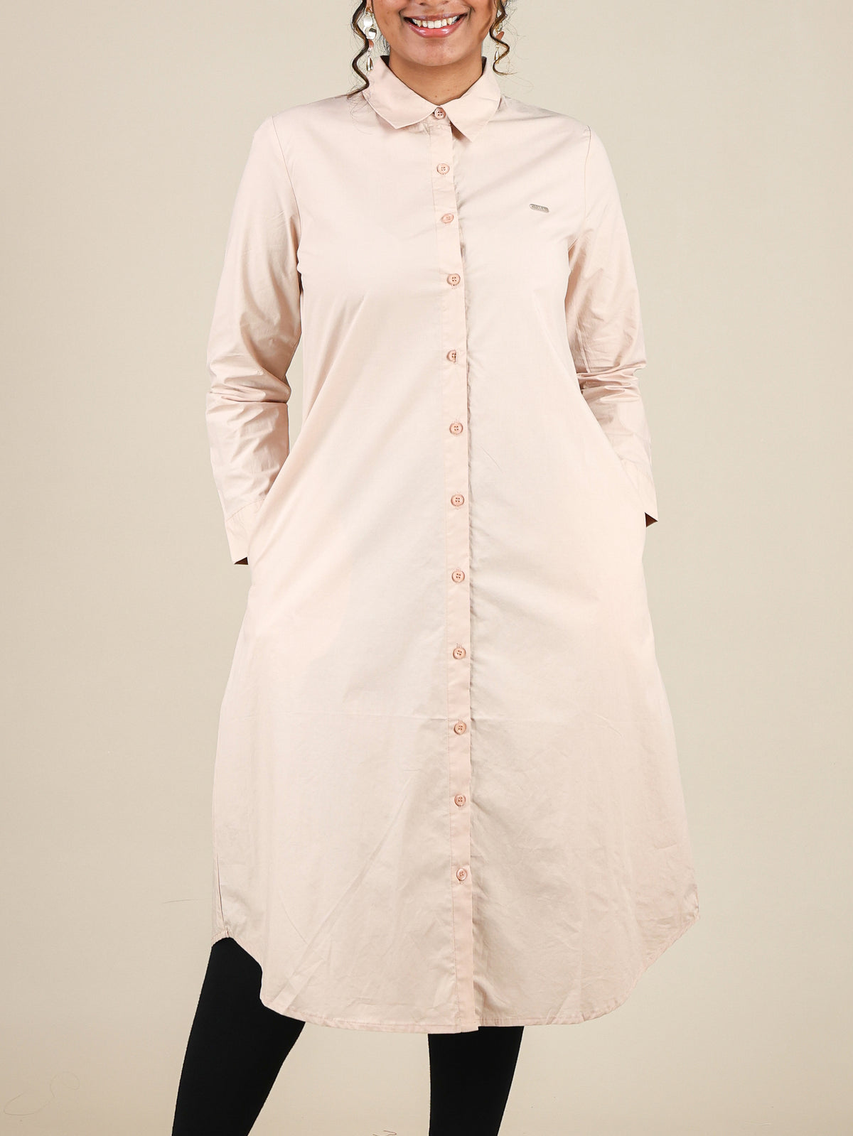 Celestia Light Peach Button Front Shirt Dress