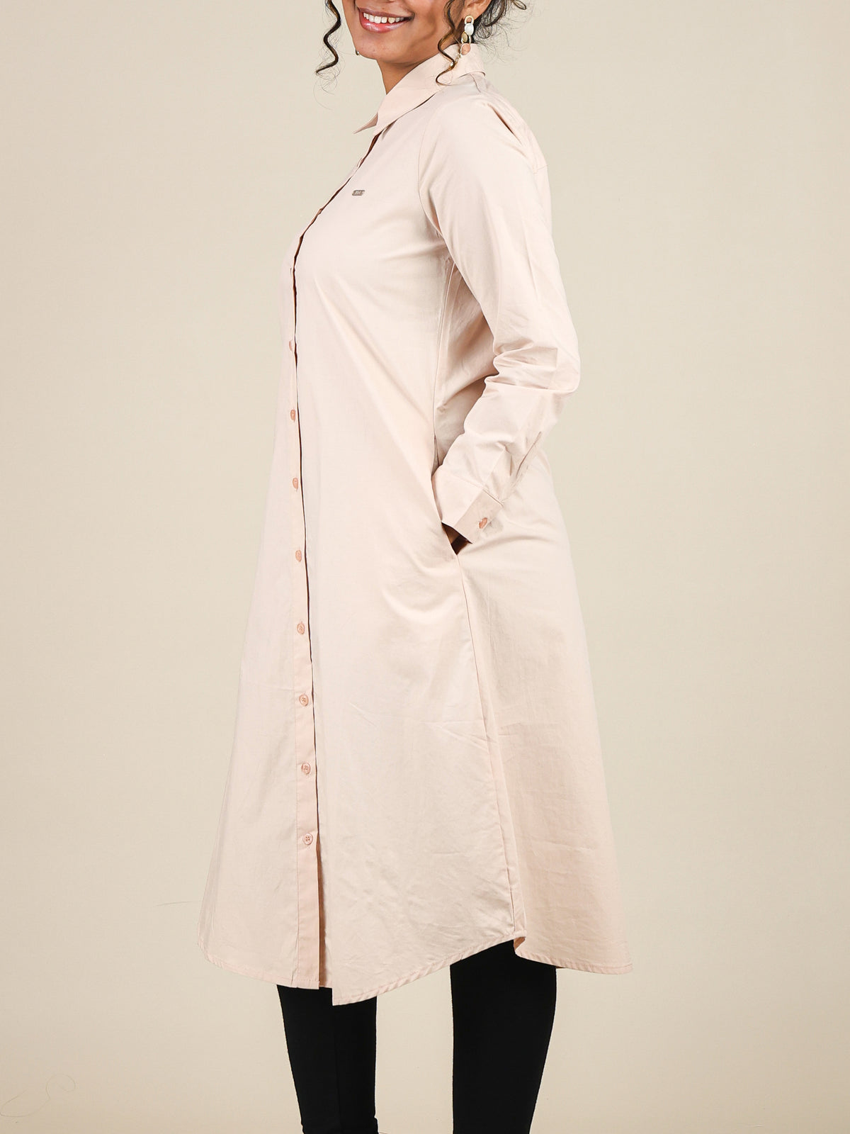 Celestia Light Peach Button Front Shirt Dress