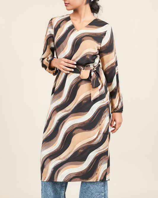 Mocha Wave Flow Belted Top