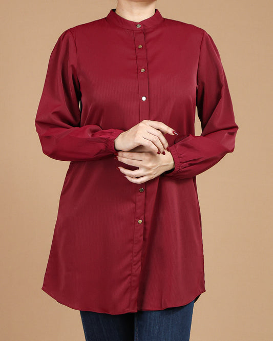 Minimalist High-Neck Long Sleeve Tunic Dress