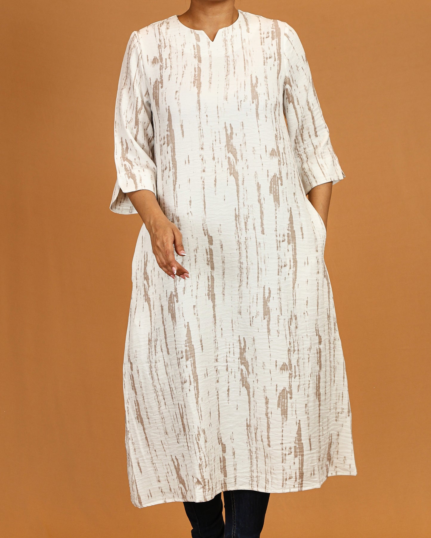 Ivory Textured Midi Dress