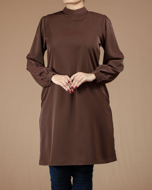 Minimalist High-Neck Long Sleeve Tunic Dress