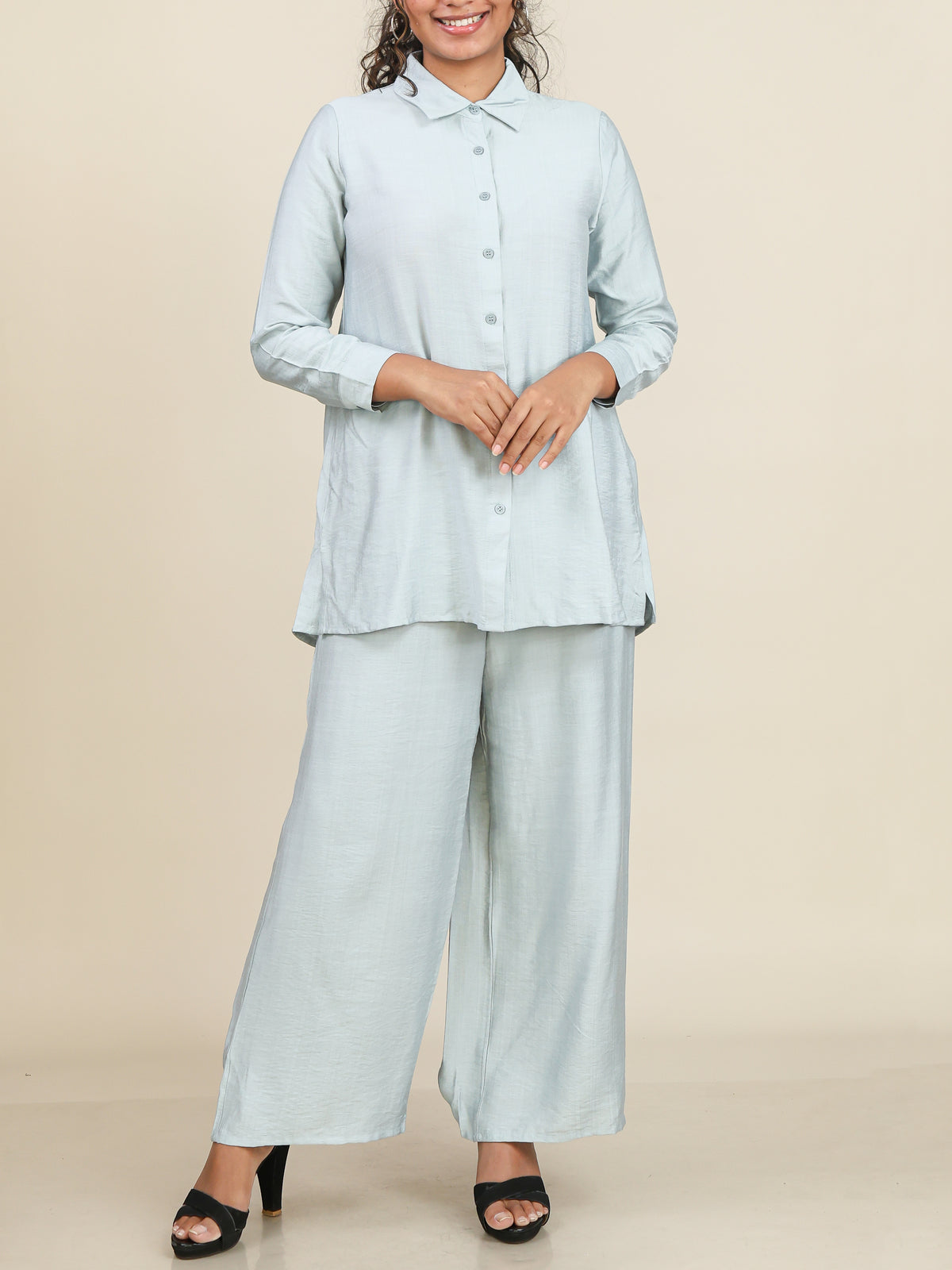 Liora Mist Blue Button Front Co-Ord Set