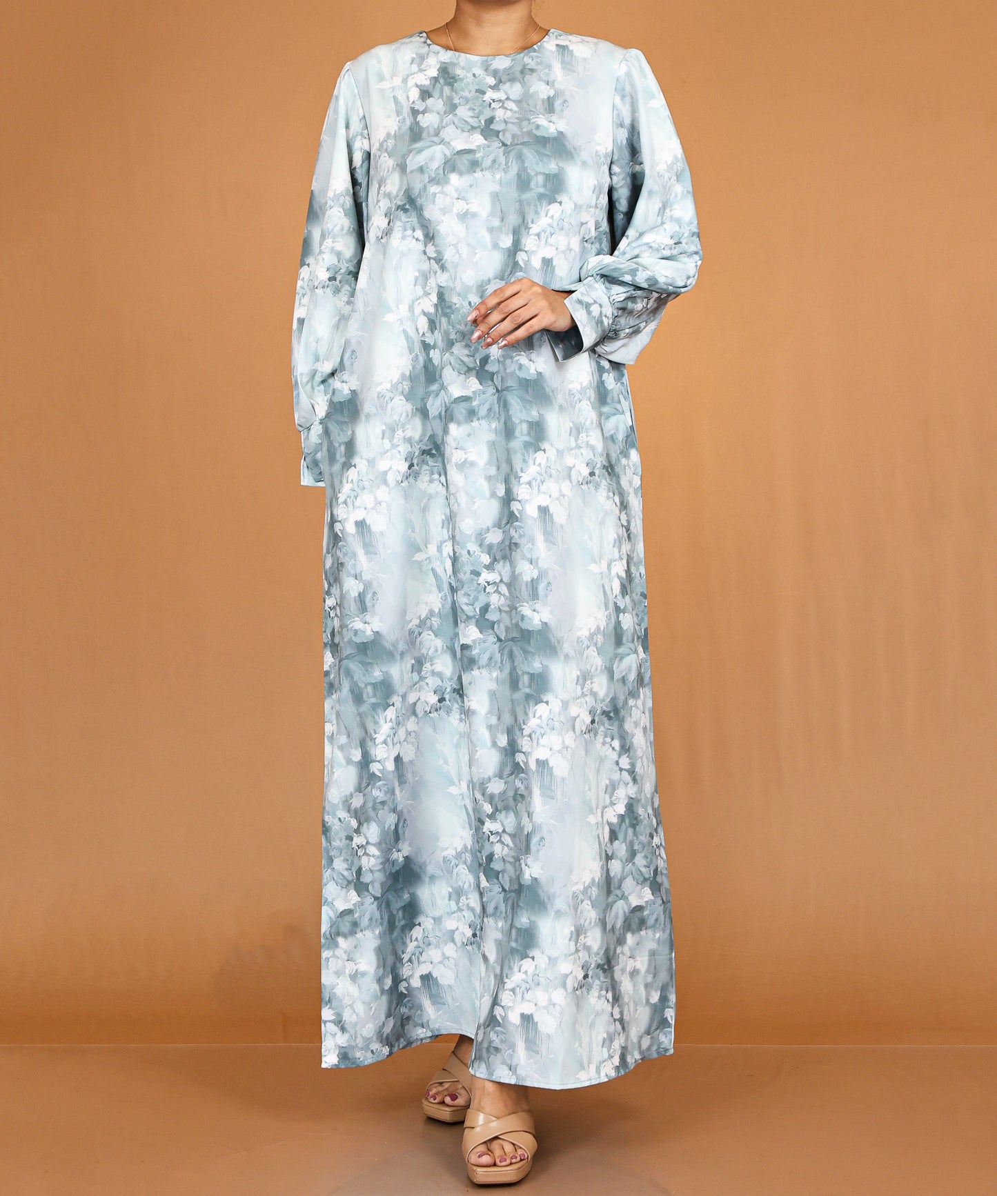 Frosted Teal Floral Modest Abaya