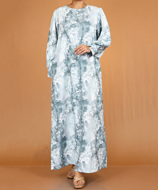 Frosted Teal Floral Modest Abaya