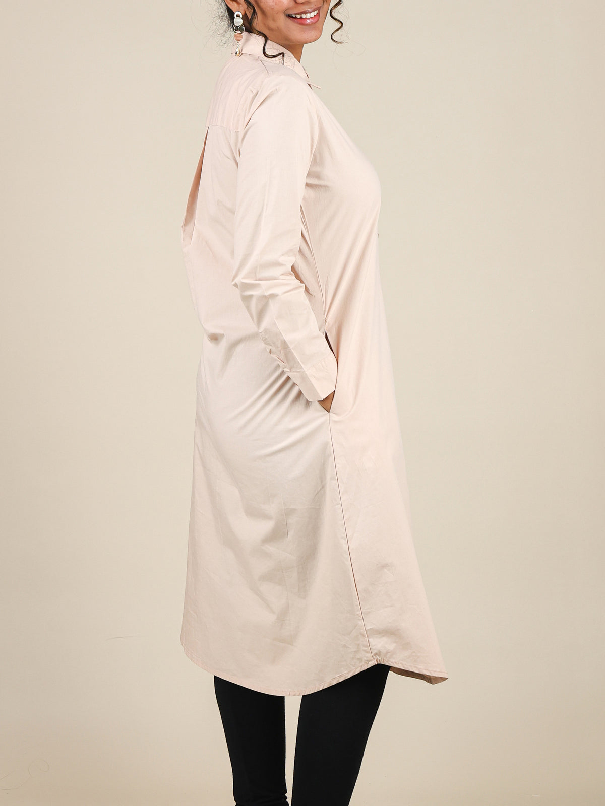 Celestia Light Peach Button Front Shirt Dress