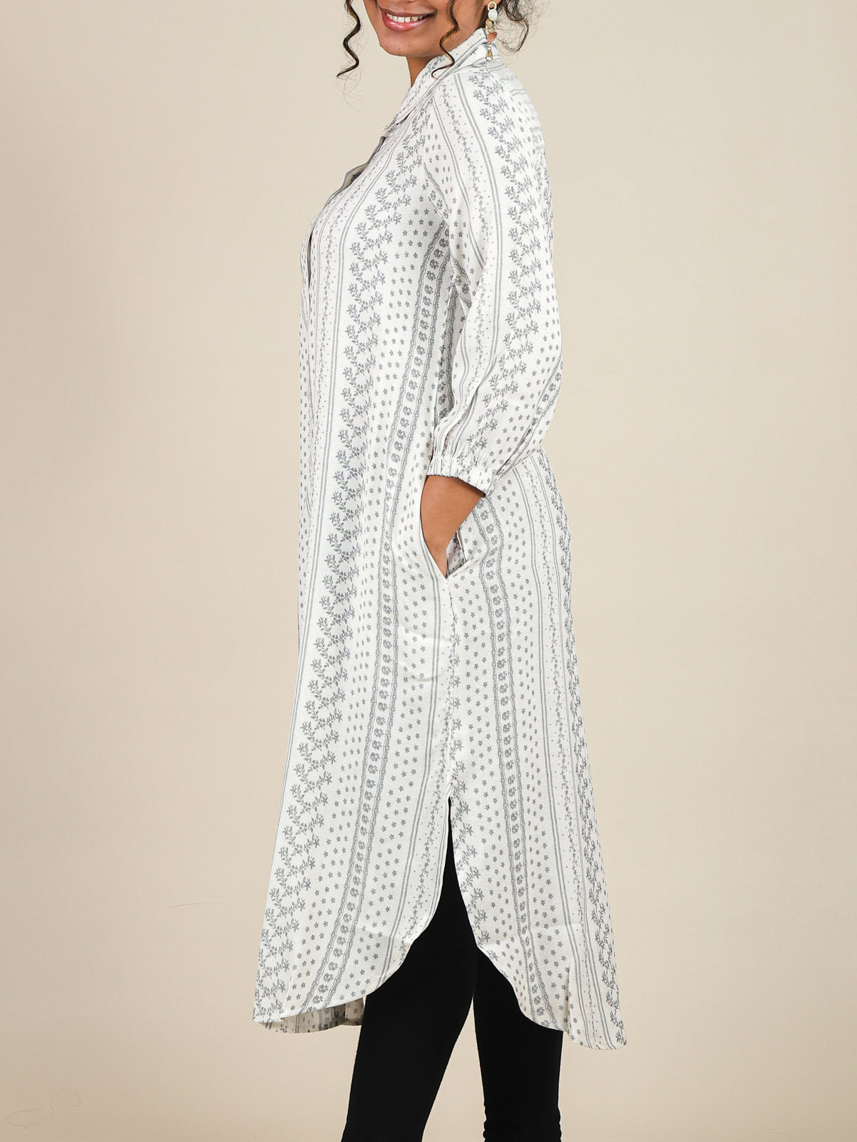 Isadora Ivory Grey Floral Stripe Midi