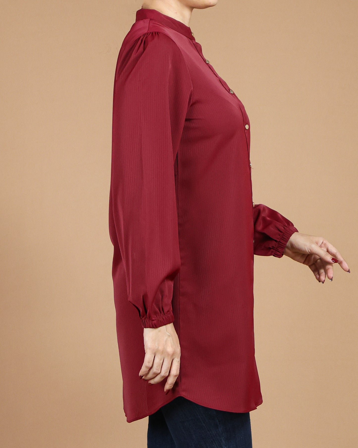 Minimalist High-Neck Long Sleeve Tunic Dress