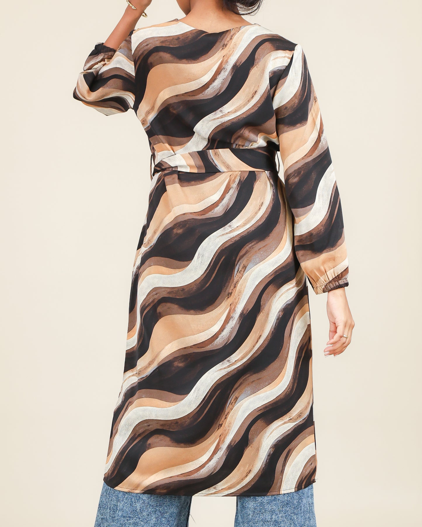 Mocha Wave Flow Belted Top